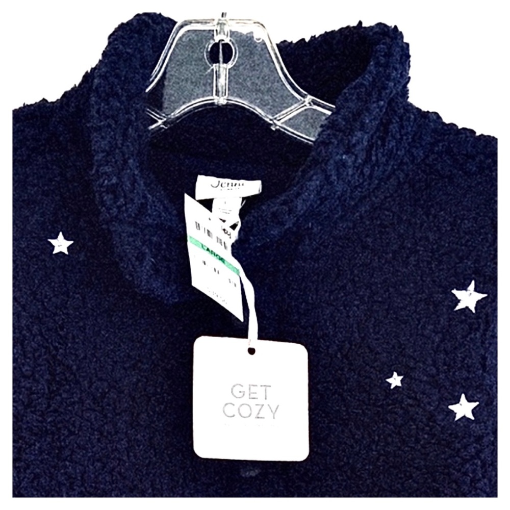 NEW Plush Fleece Navy Blue Jacket Size Large Snap Front High Neck Pullover Style